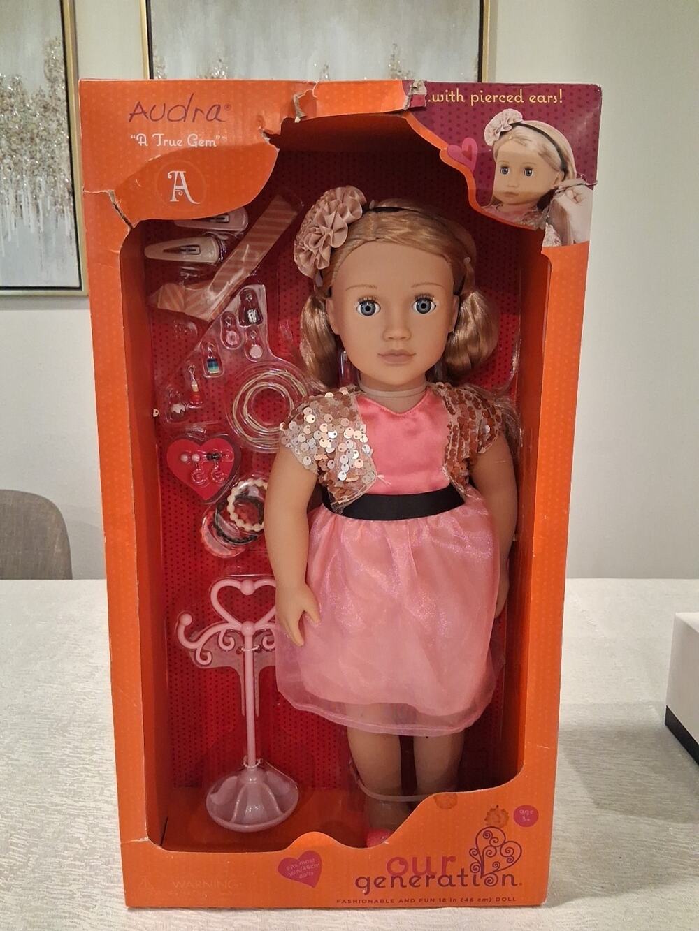 Our Generation Audra w/ Pierced Ears 18" Jewelry Doll all very good condition